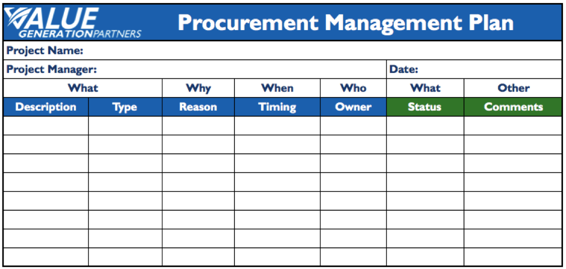 procurement management plan template value generation partners